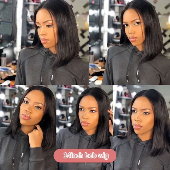 Straight Short Bob Wig Human Hair 13x4 Frontal Lace Wig HD Transparent Lace Front 180% DensityWigs